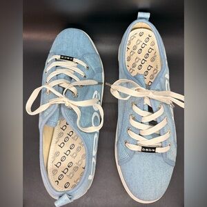 bebe Light Blue Canvas Lace-Up Sneakers with Cream Laces